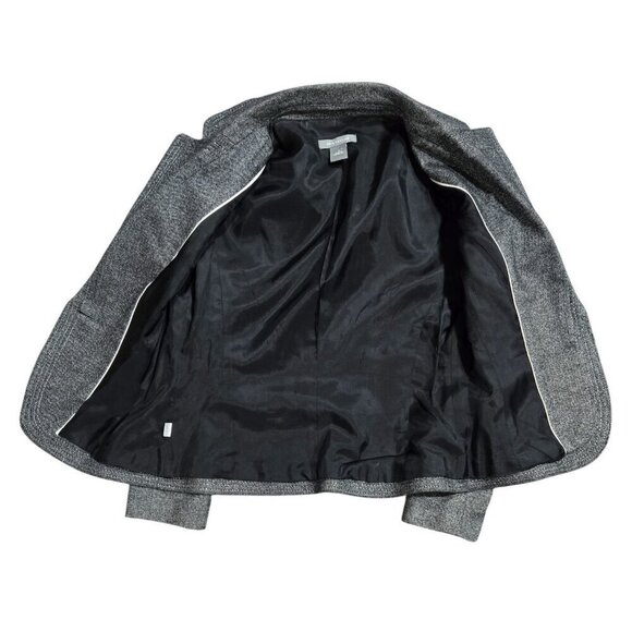 Ann Taylor Virgin Wool Blend Gray One Button Blazer Contrast Stitching Preppy - Picture 9 of 10